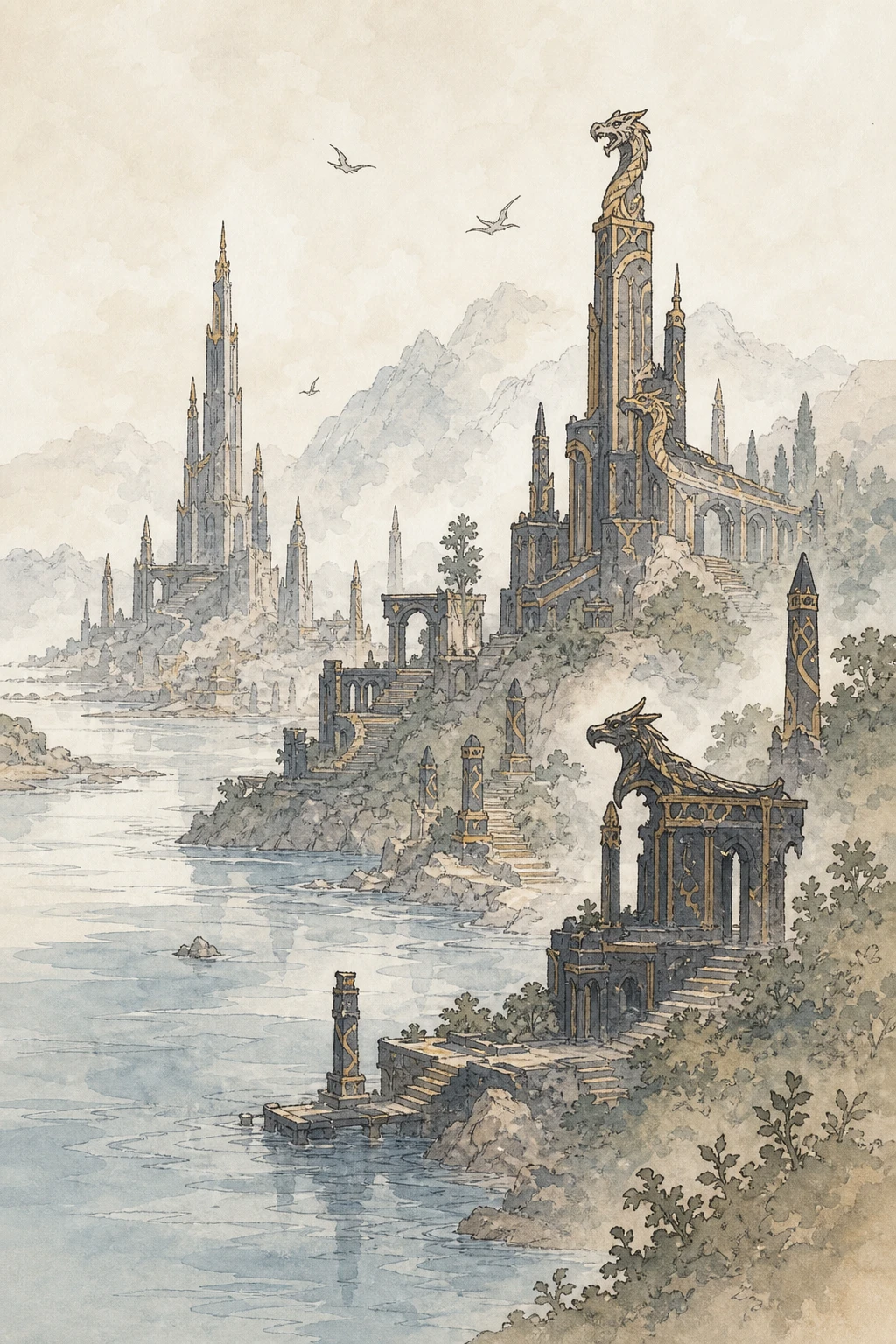 Évocation de Kelsingra, cité des Anciens (illustration non officielle)