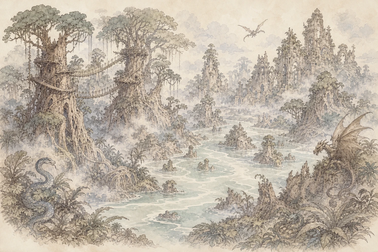 Les Désolations des Pluies — jungle brumeuse et fleuve acide