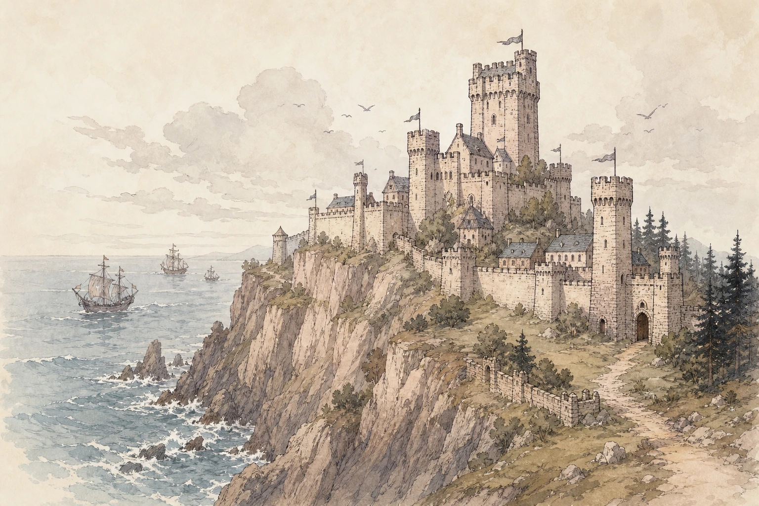 Les Six-Duchés — la forteresse de Castelcerf sur les falaises de la côte nord